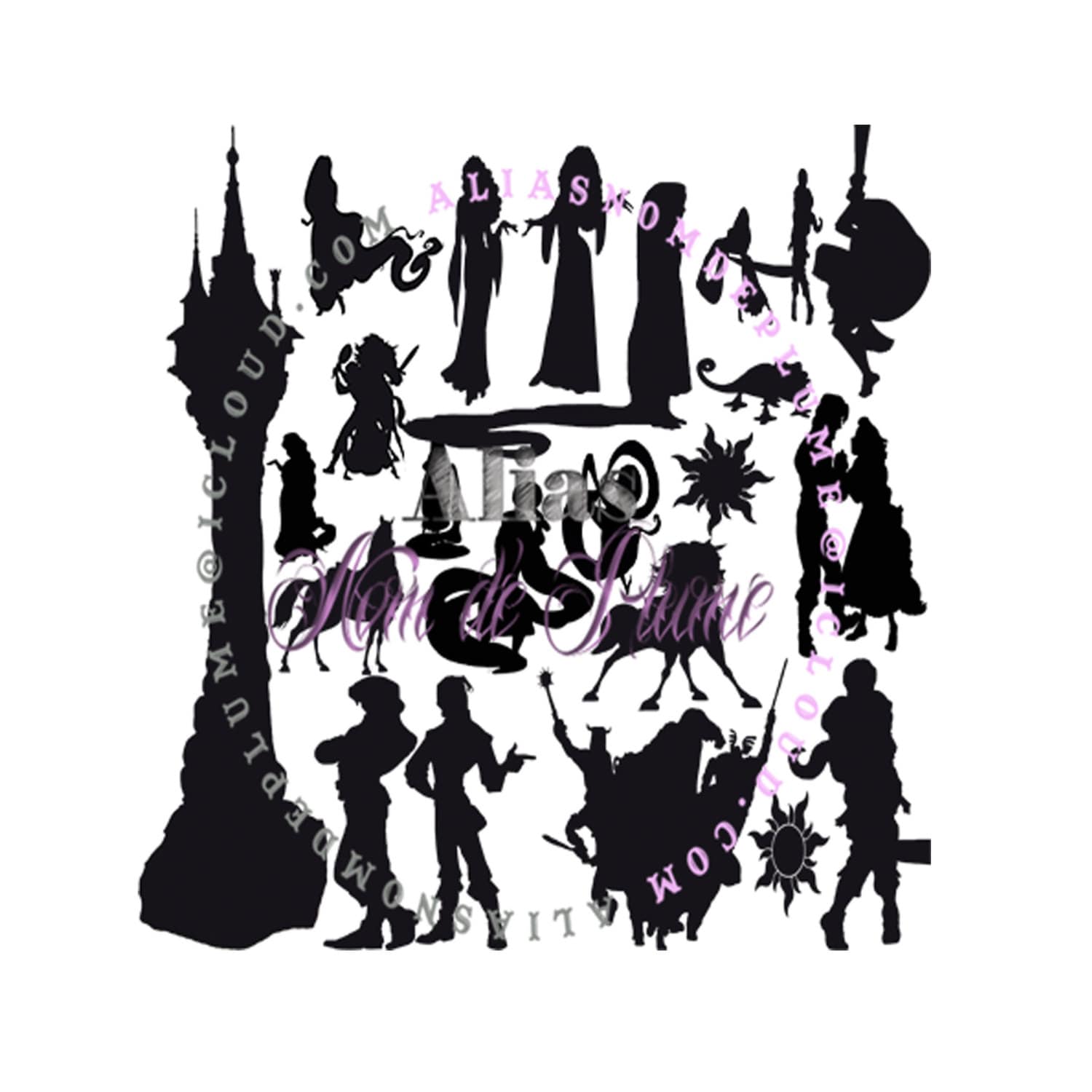 Download Rapunzel Inspired Silhouette Set SVG PNG Cutting Files for