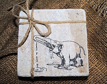 Who Needs A Straw, Elephant Coasters, Unique Coasters, White Elephant Gift, Black Friday Sale, Recycling Trunk, Set of 4 Stone Coasters