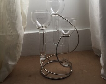 Davco Silver and Glass Modern Three Tier Candle Holder / Vase Centerpiece