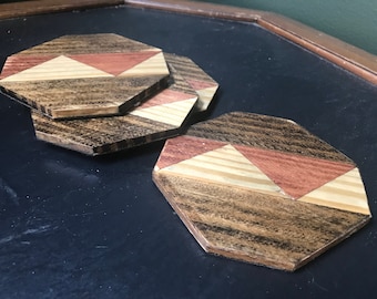 Wooden Octogon Coaster Set