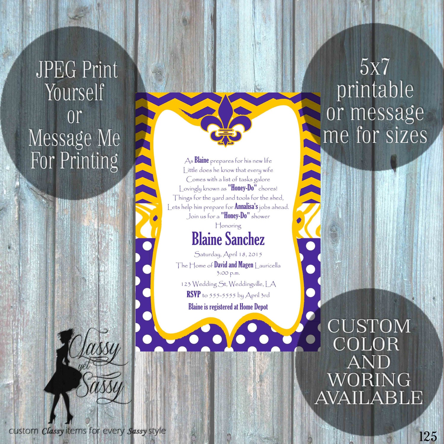 Honeydo Shower InvitationLSU HoneyDo Wedding Shower