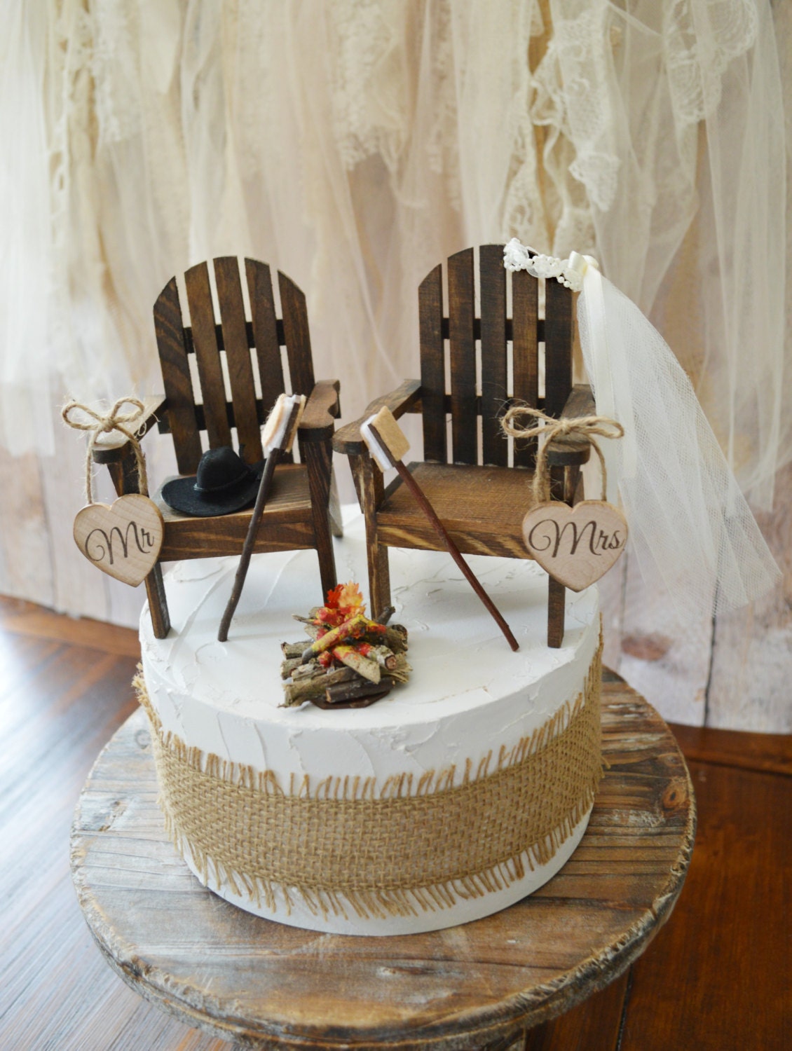 camping wedding cake topper country rustic weddings wood