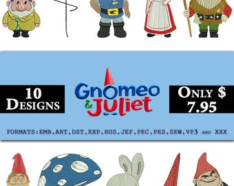 10 Gnomeo & Juliet-Sherlock Gnomes Embroidery Design, Juliet Character Embroidery, Gnomeo, Juliet, The Goons, Trybalt , Benny,Lord-redbrick