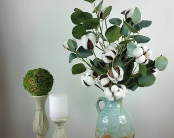 Farmhouse cotton arrangement, Farmhouse decor, 2nd Anniversary gift, Fixer Upper decor, Cotton Boll, Rustic decor, All seasons decor