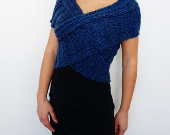 Shrug Knitting PATTERN- Criss Cross Ribbed Shrug/Cross Vest/Ribbed Wrap/ V Neck Sweater/Wrapped Around Shrug