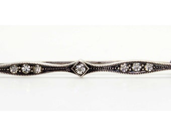 Art Deco Sterling Silver Past Crystal Rhinestone Filligree Openwork Bar Pin Brooch-Antique Estate Jewelry!