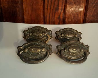 Antique Eastlake Brass Drawer Pulls, Antique Brass Hardware, Antique Brass Bureau Hardware, Salvaged Hardware, Decorative Bureau Hardware