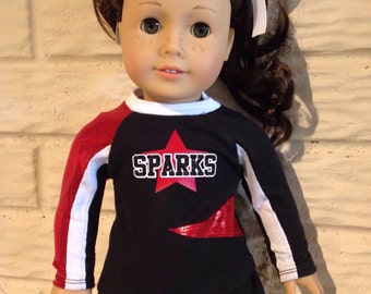 18 Inch or 15 Inch Dolly Red/Black Cheerleader Uniform