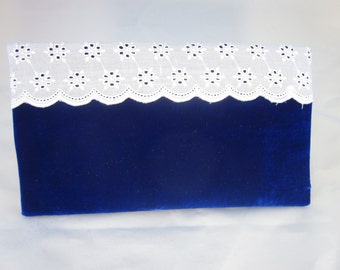 Blue Velvet Clutch Purse with Eyelet Detail