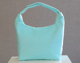 Insulated Lunch Bag, Polka Dot Lunch Bag, Lunch Bag,Girls Lunch Bag,School Lunch Bag, Work Lunch Tote, Snack Tote, Aqua Blue White Polka Dot
