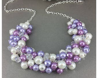 Lavender Necklace Purple Necklace Lilac Necklace Bridesmaid Gift for Her Pearl Jewelry Bridesmaid Necklace Lavender Wedding Jewelry Gift