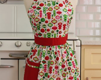 Retro Apron Christmas Ornaments on White - CHLOE
