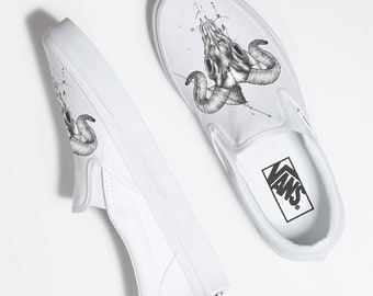 Custom Hand painted Vans Slip Ons Bull Skull