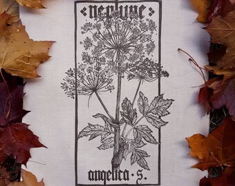 Neptune-Angelica silvestris Archangelica PLANHERBARIUM linocut Print