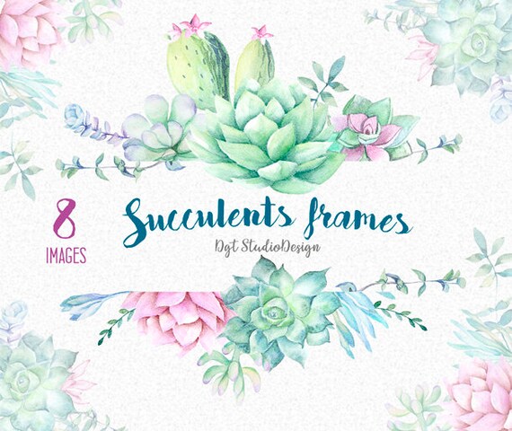 Download Watercolor clipart succulent frame wreath cactus elements