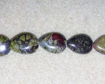 SALE! Dragons blood jasper teardrop beads stone beads green stone beads red stone beads brown stone beads focal beads