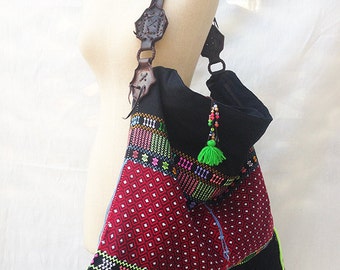 Tribal Boho Shoulder Bag with Leather Strap