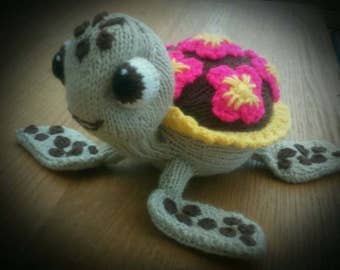 Squirt the Turtle Knitting Pattern for a soft toy - Stash buster