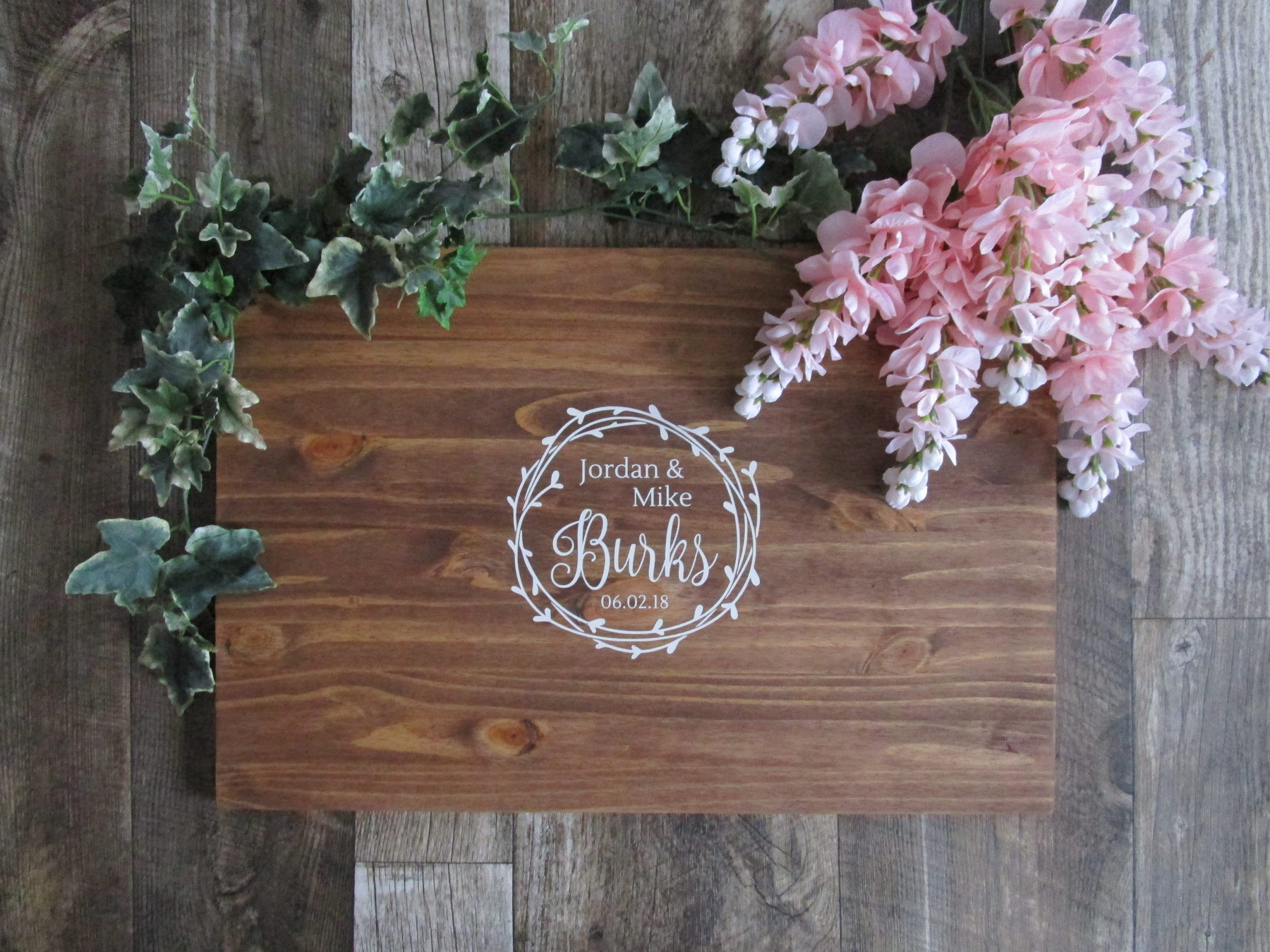 Wreath Wedding Guest Book Alternative Wood Sign Last Name