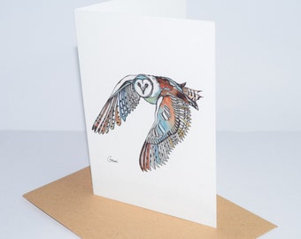 Greeting Card - Brown Barn Owl ~ Ink & Watercolour Drawing