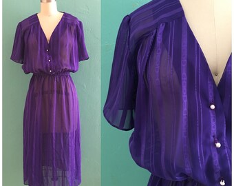 vintage 70's purple sheer shirt dress