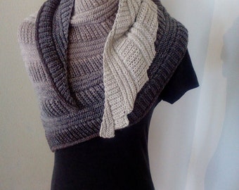 Handknit Asymetrical scarf/shawl/wrap in 100Farbspiele Unikat yarn, beige/grey/brown *Ready to Ship*
