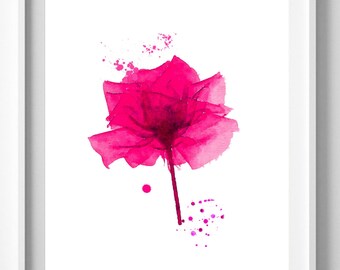 Red flower print,painting,watercolor,home decor,wall art,Pic No 106
