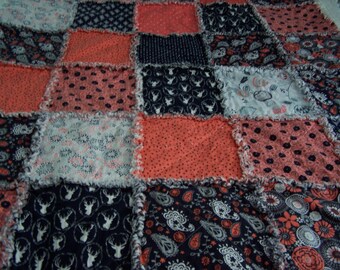 Rag Quilt - Woodland Rag Quilt - Navy and Coral Rag Quilt - FREE SHIPPING - Rag Quilt - Rag Throw - Lap Quilt - Rag Lap Quilt - Crib Quilt