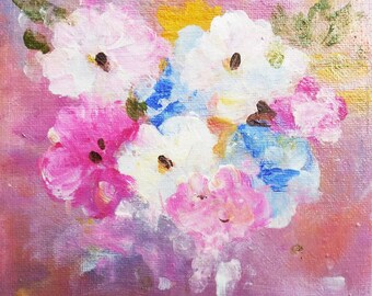 Small Abstract Painting| 6x6 abstract| 6x6 flower painting| Original Acrylic Painting| Abstract Floral Painting on Canvas| Mild Roses