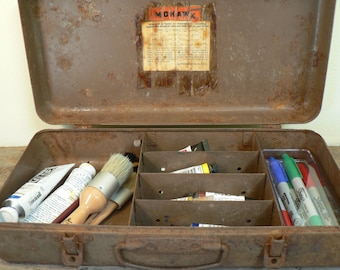 Art box, Rustic Metal box, treasure box, Mohawk fishing box, rusty, Art bin, Rusty patina fishing box