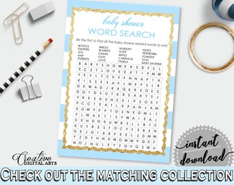 Shower Blue Theme Glam Baby Shower Blanket Baby Shower Words WORD SEARCH, Party Stuff, Pdf Jpg, Printable Files - bs002