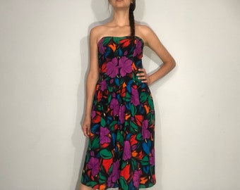 1980s floral tropical dress