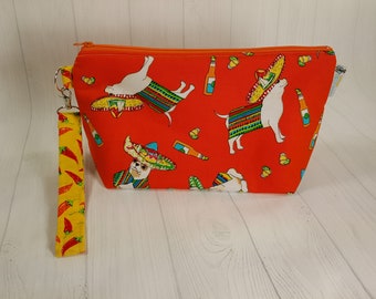 Chihuahua Cinco de Mayo Orange Chiwawa, Knitting Project Bag, Small Zippered Wedge Bag, Zipper Knitting Bag, Cosmetic Bag WS0081