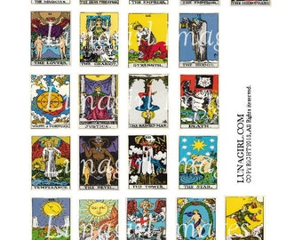 Vintage TAROT CARDS, Major Arcana digital collage sheet, 30x40 mm rectangle pendants, magical occult fortune gypsy, Victorian art DOWNLOAD
