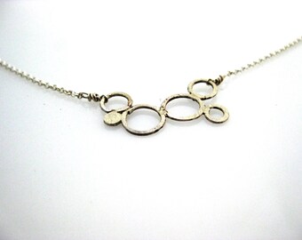 Delicate Asymmetrical Circles Simple Minimalist Sterling Silver Necklace