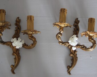 Pair of french antique bronze wall sconces.Louis xv.Baroque.French sconces.