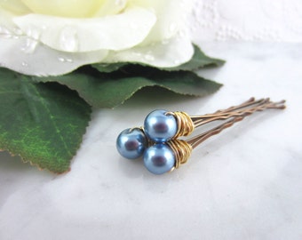 Pearl Hair Pins - Gold Pearl Hair Pins - Powder Blue Hair Pins - Blue Pearl Hair Pins - Wedding Hair Accessories - Bridal Hair Pins