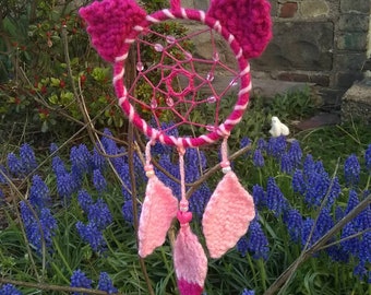 Pink Yarn Kitty Dream Catcher