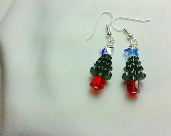 Christmas Tree, Crystal Star Dangle Earrings, Christmas Earrings, Christmas Jewelry