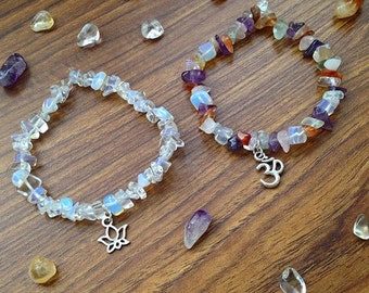 Handmade Stretchy Gemstone Charm Bracelets
