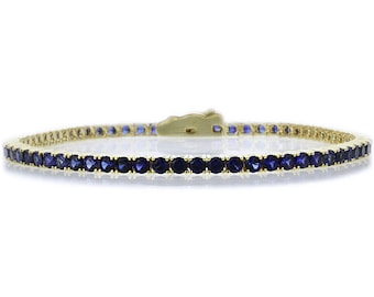 2.5mm 14K Yellow Gold 3.6 ct Simulated Sapphire Cubic CZ Tennis Bracelet 7.25in(CLB013RD25YG-BS)
