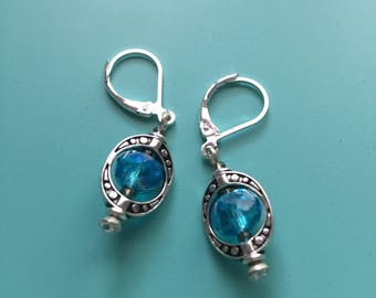 Silver Earrings/ Dangle Earrings/ Turquoise Earrings/ Vintage Earrings/ Art Deco Earrings/ Boho Earrings/ Beach Earrings/ Marcasite Earrings