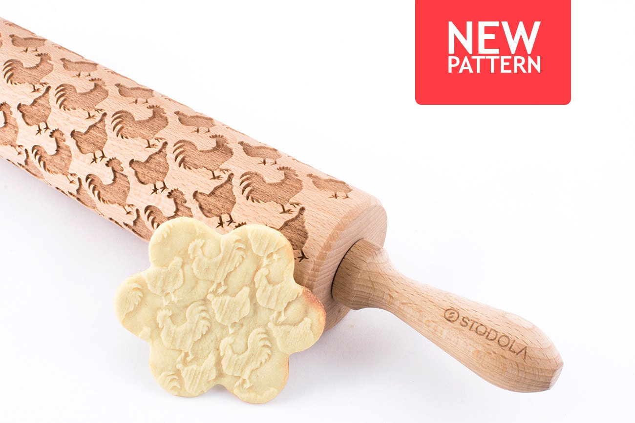 Rooster & Hen Embossed engraved rolling pin for cookies
