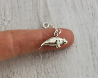 Manatee Necklace - Sterling Silver Manatee Charm Necklace - Sea Cow Necklace - Manatee Jewelry - Florida Manatee - Florida Beach Jewelry