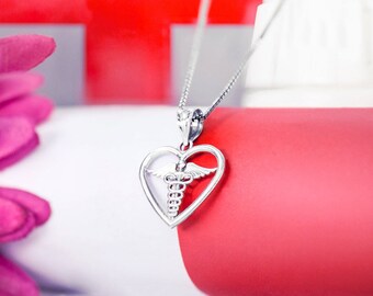 Caduceus Heart Medical Necklace Pendant