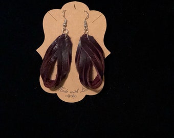 Deep Cherry colored Leather Earrings