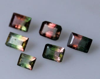 5.60 ct Natural Bi-Color Tourmaline Octagon Emerald Cut 6 Pieces Set Bi-Color Tourmaline For Jewelry Making