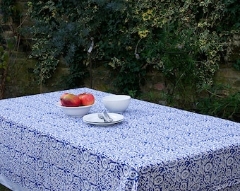 Block printed TABLECLOTH - Blue and White Pattern