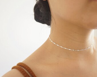 Sterling Silver Choker, Simple Chain Choker, Silver Layering Choker, Minimalist