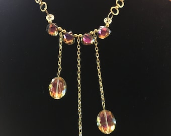 16" neck with crystal drops hand crafted necklace